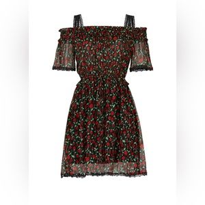 The Kooples Off The Shoulder Rose Print Crinkle Rosa Dress Size Large